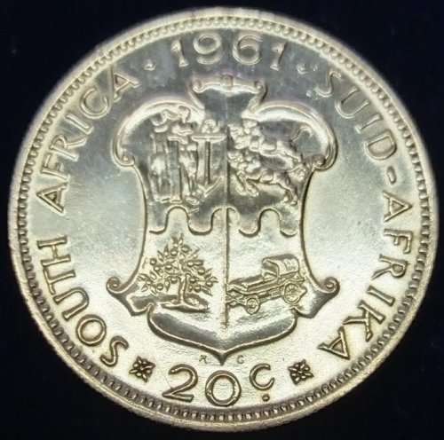 ***  1961 - 20 Cents  Silver (.500)   SA ****                 SUN10820