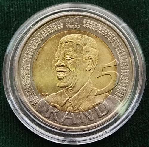 2008 SOUTH.AFRICA MANDELA 90TH BIRTHDAY R5 IN COIN HOLDER   12051*
