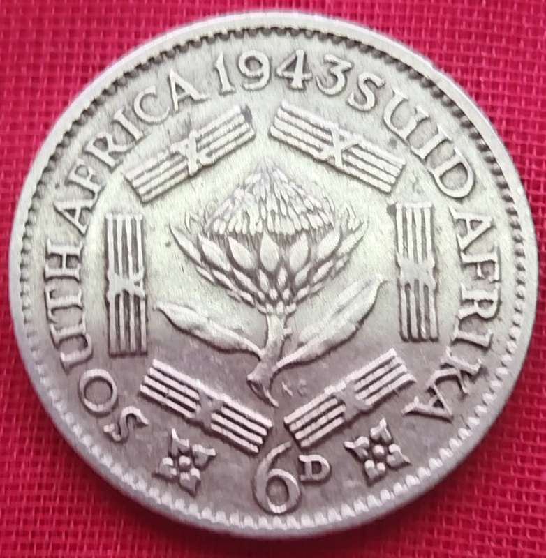 1943     6D  coin  SA        (SILVER 0.800 )       SUN13274*