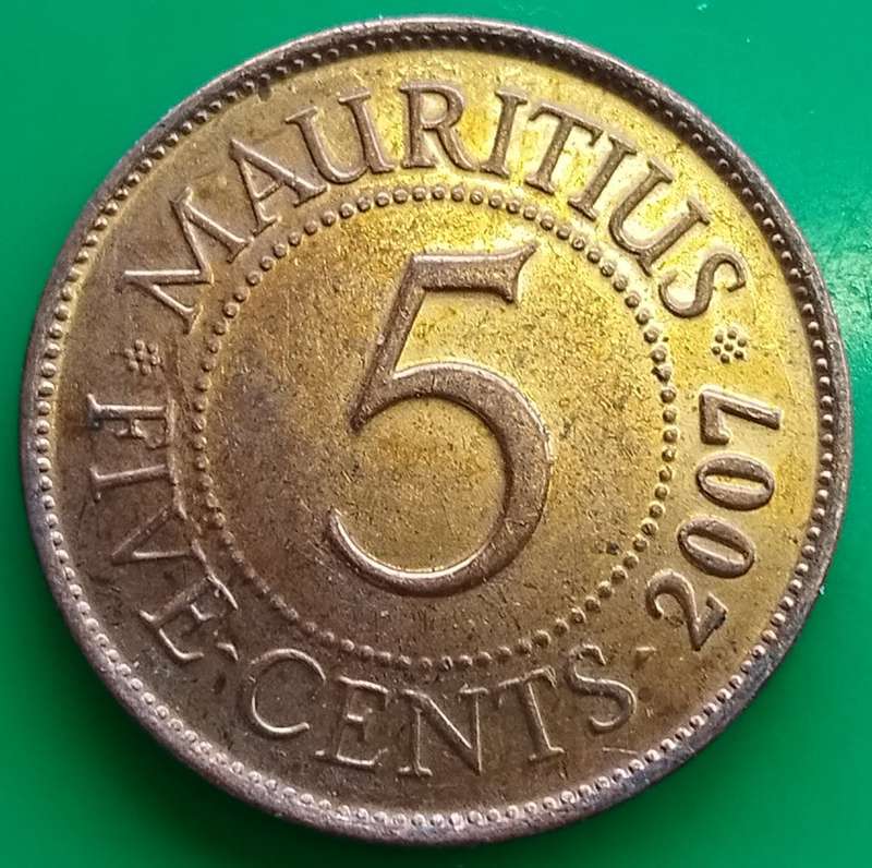 2007  FIVE CENTS     Mauritius       SUN13429*