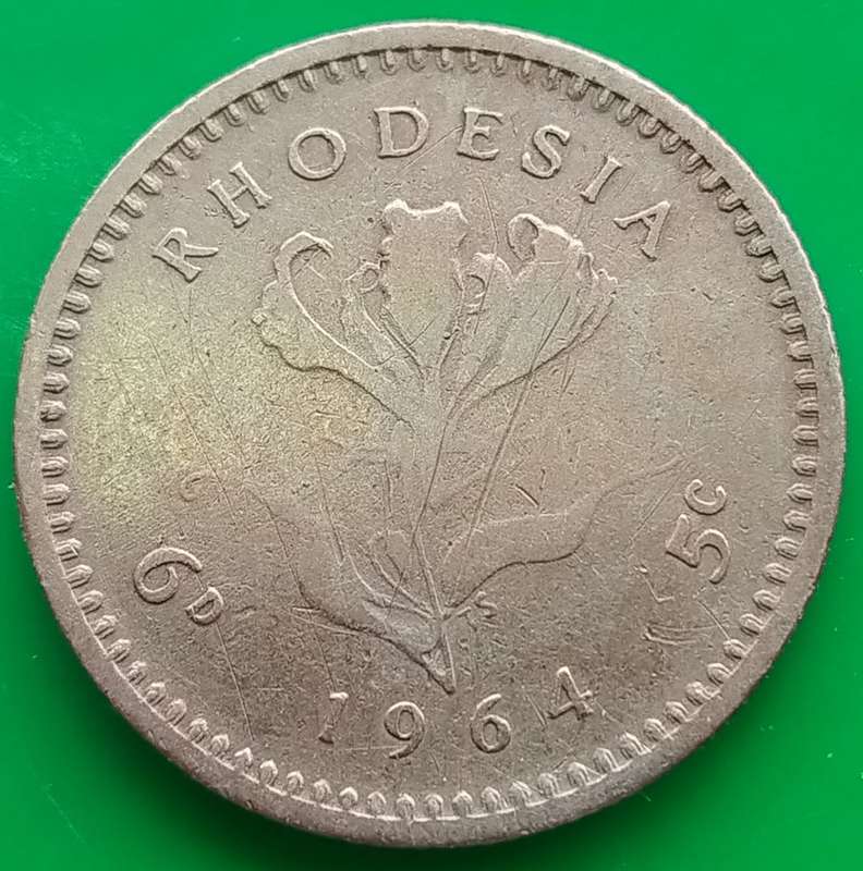 1964     FIVE CENT / 6D  COIN       Rhodesia               SUN13722*