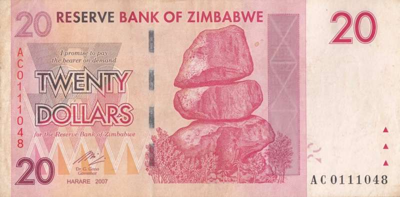 TWENTY DOLLARS    ZIMBABWE     AC0111048      SET088