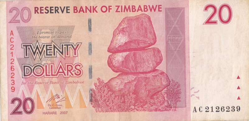 TWENTY DOLLARS    ZIMBABWE     AC2126239      SET088