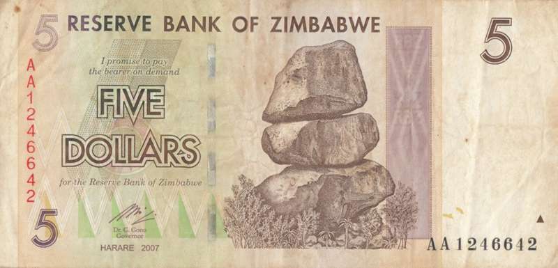 FIVE DOLLARS       ZIMBABWE        AA1246642     SET088