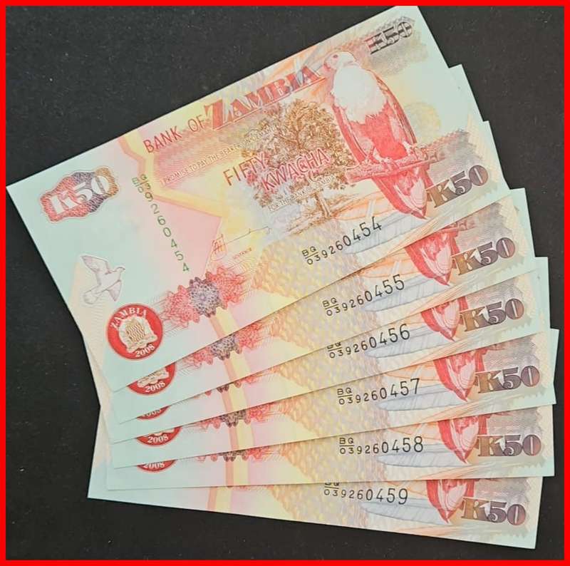 50 KWATCHA  NOTES  IN SEQUENCE       ZAMBIA               SET018A