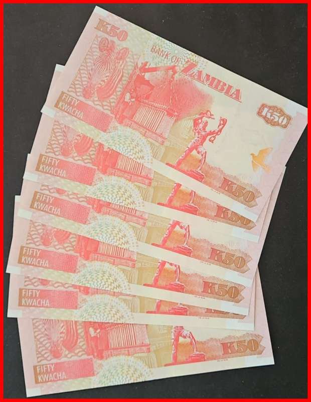 50 KWATCHA  NOTES  IN SEQUENCE       ZAMBIA               SET018A