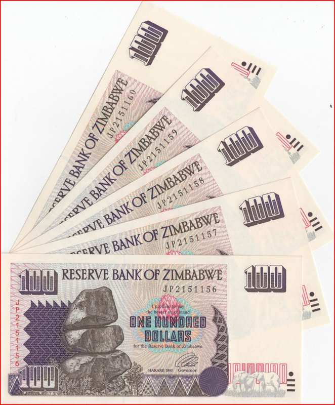 ONE HUNDRED DOLLAR  NOTES  IN SEQUENCE       ZIMBABWE               SET018B