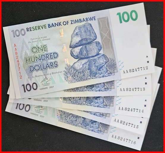 2007 ONE HUNDRED DOLLAR  NOTES  IN SEQUENCE       ZIMBABWE               SET018C