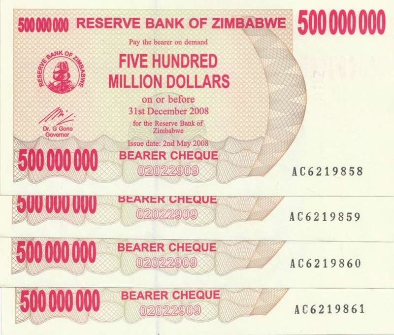2008 FIVE HUNDRED MILLION  DOLLARS IN SEQUENCE       ZIMBABWE               SET075A