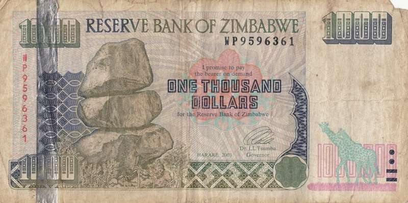 ONE THOUSAND  DOLLARS       ZIMBABWE        WP9596361     SET088
