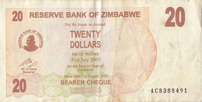 TWENTY  DOLLARS       ZIMBABWE        AC8388491      SET088