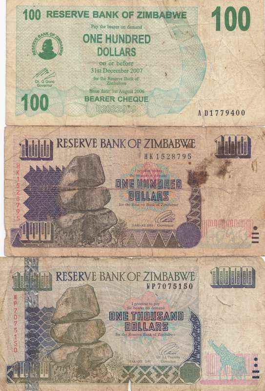 THREE  ZIMBABWE  NOTES             SET005C