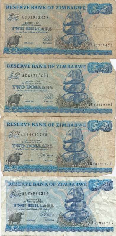 TWO DOLLARS  NOTES        ZIMBABWE               SET010B