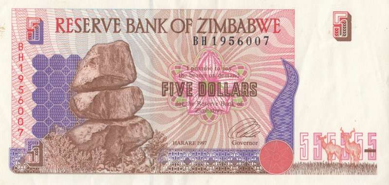 FIVE  DOLLARS       ZIMBABWE      BH1956007      SET072