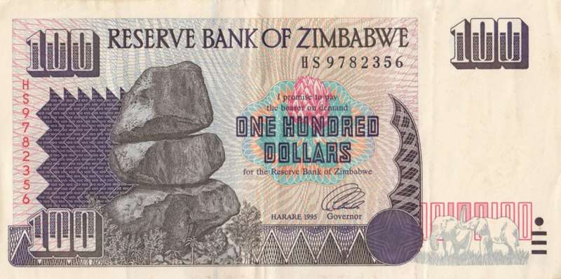 ONE HUNDRED  DOLLARS       ZIMBABWE      HS9782356       SET072