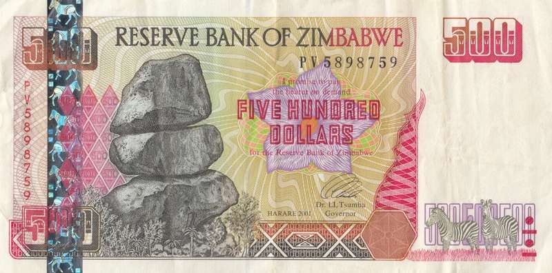 FIVE HUNDRED  DOLLARS       ZIMBABWE        PV5898759      SET072