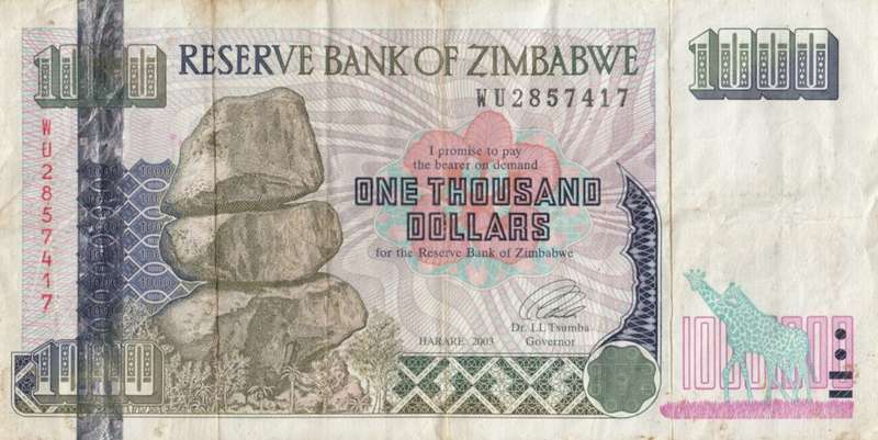 ONE THOUSAND  DOLLARS       ZIMBABWE        WU2857417      SET072