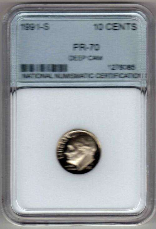 1991 - S   10 CENTS   COIN    USA      NNC GRADED  PR - 70