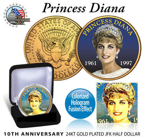 PRINCESS DIANA 2007 24K GOLD JFK Half Dollar * FUSION *