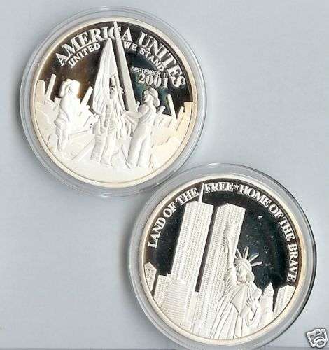 AMERICAN UNITES HEROES SEPT 11 2001 SILVER PLATED COIN