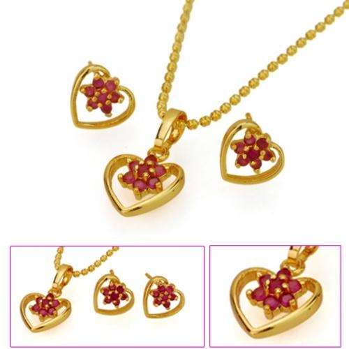 Decorative Red Corundum 14k Gold Filled Earrings/Pendant Set