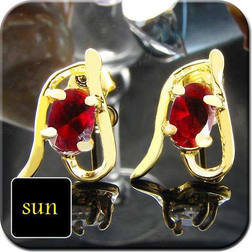 MARVELLOUS 6MM RED RUBY OVAL CUT 18KGP EARRINGS