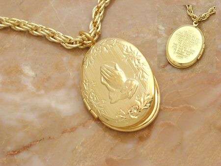 14KT HGE PRAYING HANDS LOCKET W/ SERENITY PRAYER