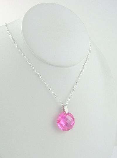 Stunning Strlg EP 8CT Simulated Pink Sapphire CZ Pendnt