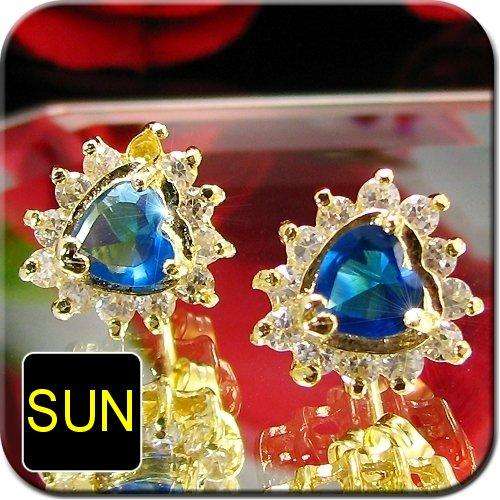 2x6MM ROYAL BLUE SAPPHIRE TOPAZ 18KGP HEART EARRINGS