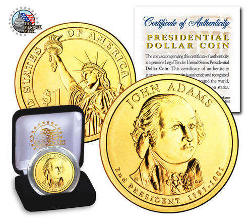 24K GOLD PLATED '07 JOHN ADAMS PRESIDENTIAL DOLLAR COIN