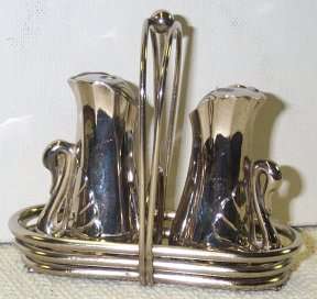 Silver Plated Salt & Pepper set in stand with Swan Design