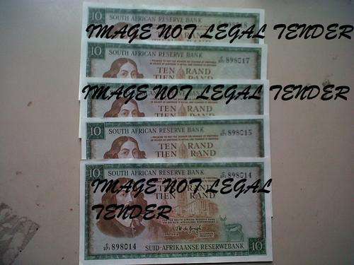 FIVE CONSECUTIVE TEN RAND NOTES  UNC