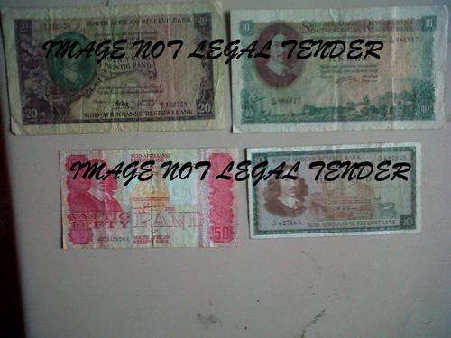 LOT OF FOUR SOUTH AFRICAN NOTES TEN TWENTY FIFTY RAND