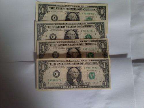 United States of America Four crisp one dollar bills notes
