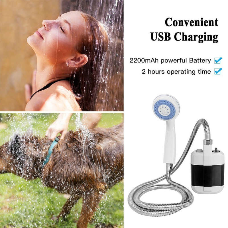 Portable Camping Shower Handheld Rechargeable Outdoor Showerhead Camp Shower Pump 4.9ft for Pet