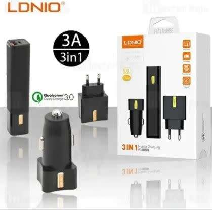 LDNIO 3 in 1 Mobile Charging Kit  Car Charger, Power Bank & Travel Charger