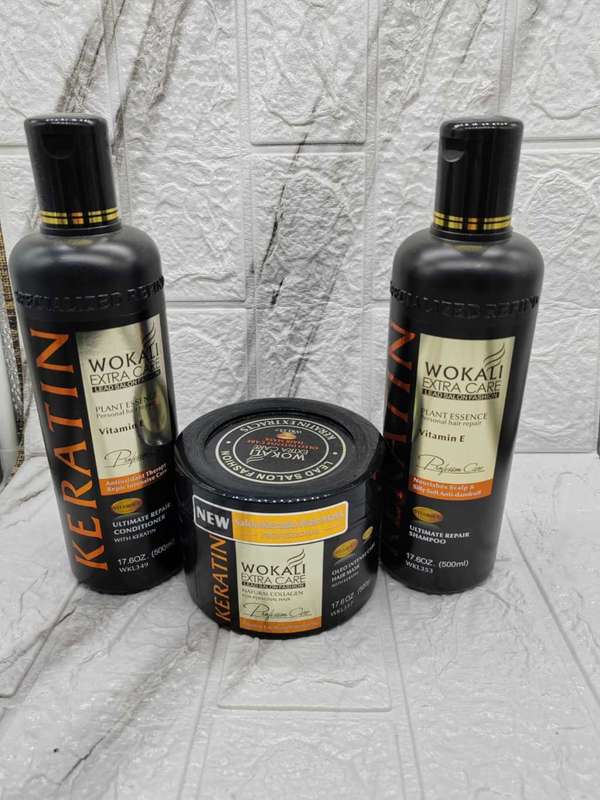 WOKALI KETATIN SHAMPOO, CONDITIONER AND HAIR MASK SET  COMBO