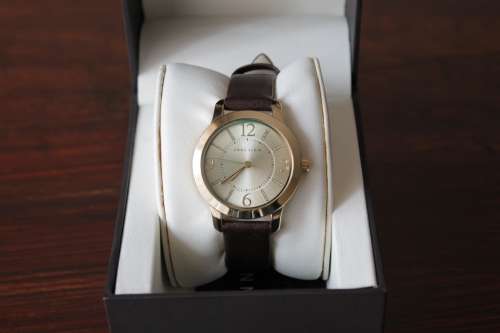 Anne Klein Ladies Gold-Tone Brown Leather Strap 33mm Watch