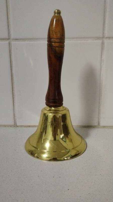 VINTAGE BRASS SCHOOL BELL - IT HAS A RING TO IT !!!!!