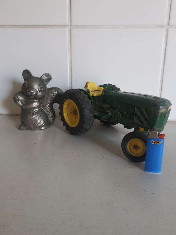 ANTIQUE SPLIT DIECAST TRACTOR AND BUNNY PIGGY-BANK !!!