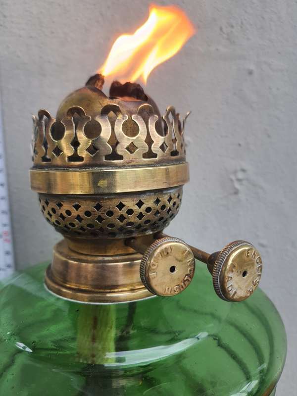 ANTIQUE WEEK #23 - vintage paraffin green lamp - stunning!!