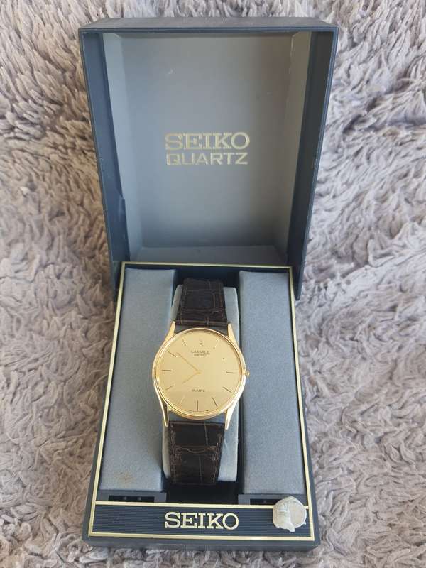 #1 VINTAGE GOLDEN SEIKO LASSALE IN BOX - GENUINE LEATHER