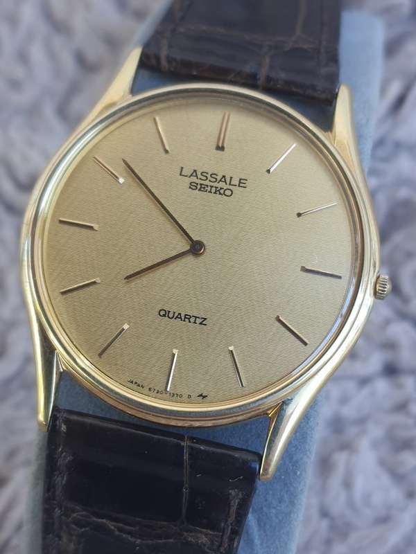 #1 VINTAGE GOLDEN SEIKO LASSALE IN BOX - GENUINE LEATHER