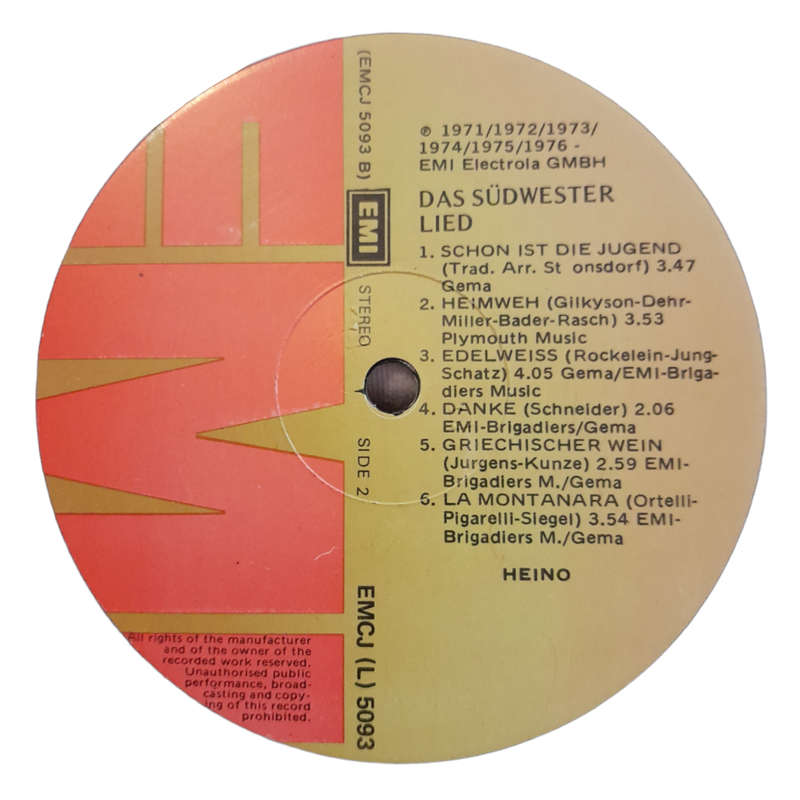 1976 Heino - Das Suedwester Lied - Vinyl, 7`, 33 RPM - Pop, Folk, World & Country - Very Good - With