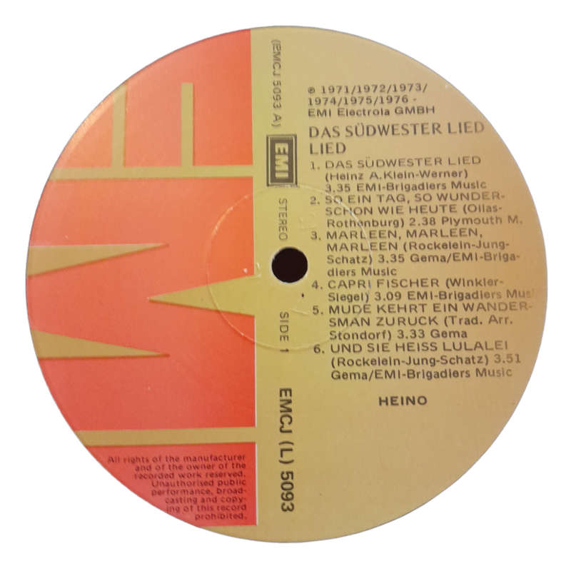 1976 Heino - Das Suedwester Lied - Vinyl, 7`, 33 RPM - Pop, Folk, World & Country - Very Good - With