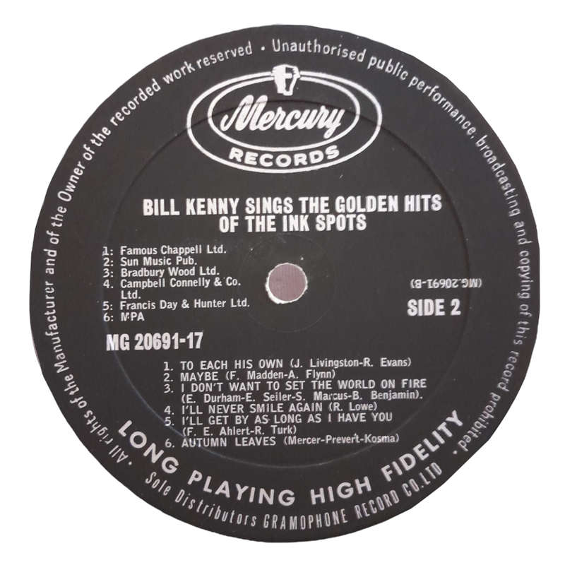 1964 Bill Kenny - Sings The Golden Hits Of The Ink Spots - Vinyl, 7`, 33 RPM - Jazz, Funk / Soul, Po