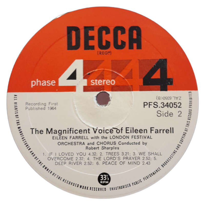 1965 Eileen Farrell - The Magnificent Voice Of Eileen Farrell - Vinyl, 7`, 33 RPM - Jazz - Very Good