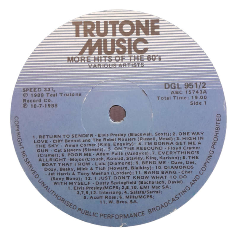 1988 Various - More Hits Of The Sixties - Vinyl, 7`, 33 RPM - Rock, Pop - Excellent - With Cover