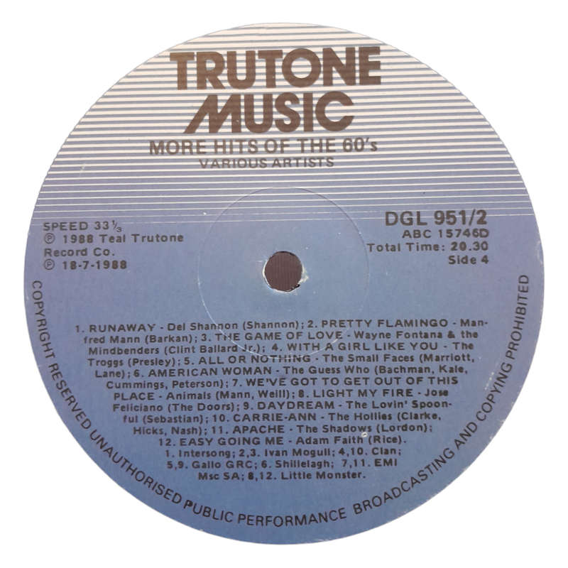 1988 Various - More Hits Of The Sixties - Vinyl, 7`, 33 RPM - Rock, Pop - Excellent - With Cover