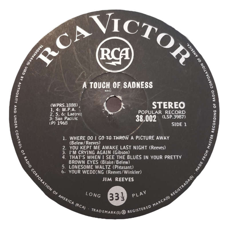 1968 Jim Reeves - A Touch Of Sadness - Vinyl, 7`, 33 RPM - Folk, World & Country - Very Good - With